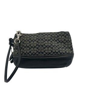 Coach Black & Grey Signature Canvas Wristlet